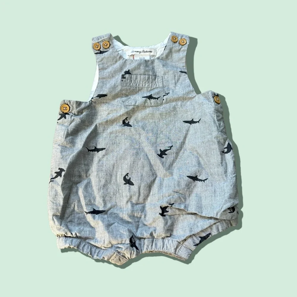 Baby Tommy Bahama Shark Theme Tank Top One Piece Navy Blue Size 6-9 Months - Picture 1 of 6